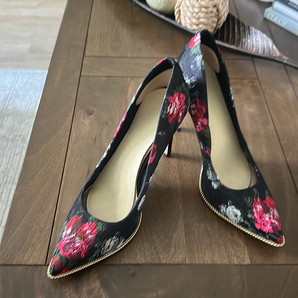 BCBG Black and Red Floral Heels
